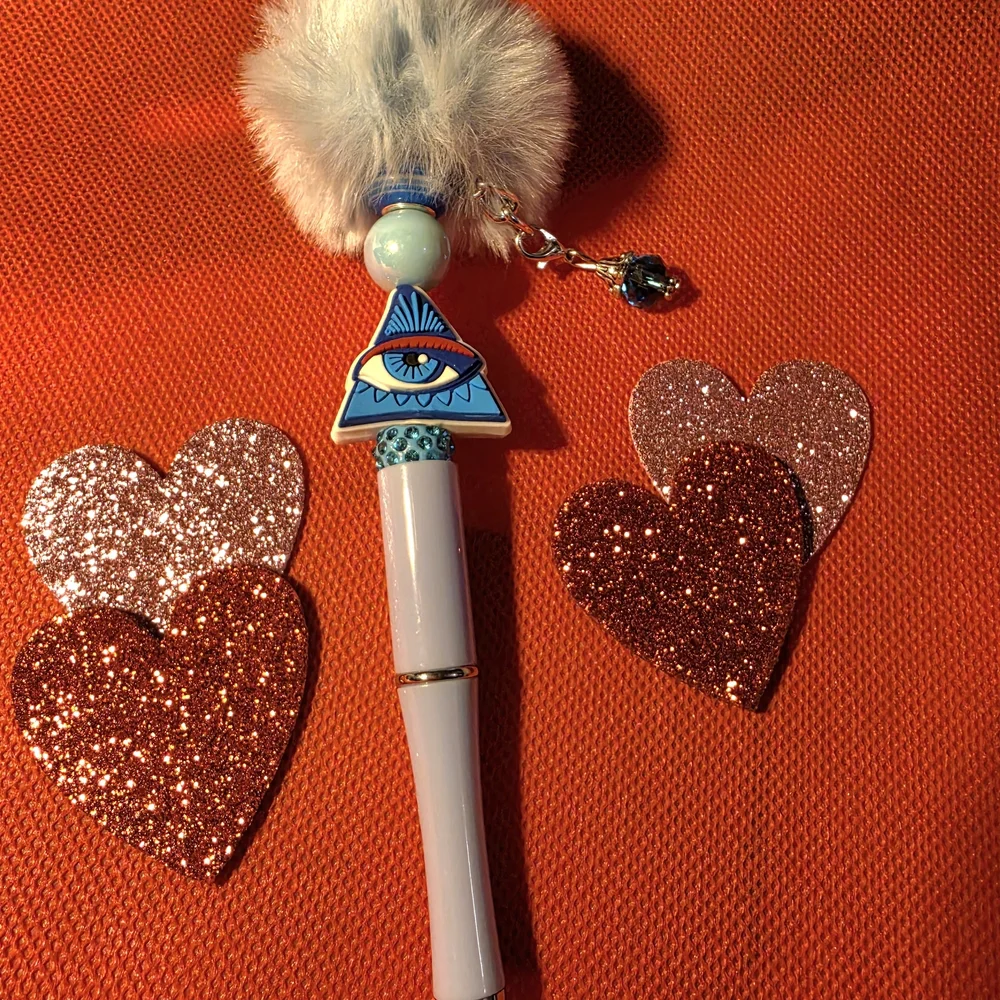 Blue Evil Eye Pen With Pom Pom And Dangling Charm